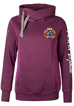 Rydale Ladies Cotton Hoody Women's Panel Style Hoody Overhead Cross Neck Embroidered Hooded Jumper Equestrian 3 Colours (Damson/Berry, 14)
