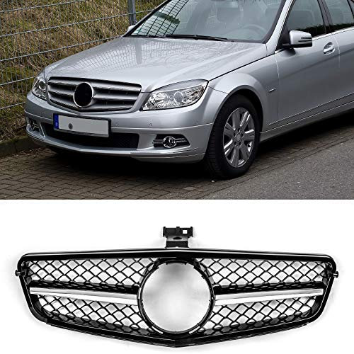 Artudatech Auto Kühlergrill ABS Gloss Schwarz Chrome Front Bumper Grille für Benz C-Class W204 C300 C350 2008-2014