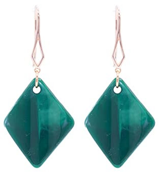 ZARZAMORA Pendientes Resina y Gancho Chapado en Oro de 24 quilates - Aretes Colgantes Mujer en Forma de Rombo Colores Intensos y Festivos - Regalo Original (Verde)