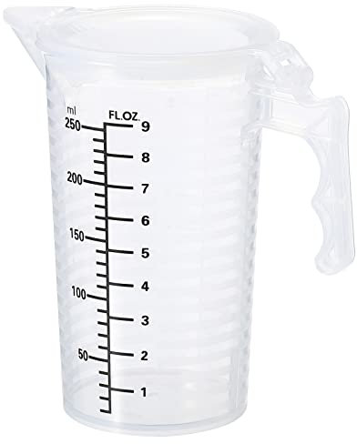 PATIKIL Graduated Beaker, 250ml PP Plastic Liquid Measuring Cup Double Sided Black Graduations with Handle Lid and Spout for Lab Kitchen Home