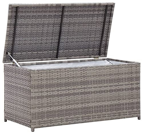 Keketa Gartenbox Auflagenbox Gartentruhe Aufbewahrungsbox Terrassenbox Gartenmöbel Garten Kissentruhe Mit Gasdruckfeder Poly Rattan 100x50x50 cm Grau