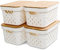 Bienvoun 4 PCS Storage Boxes with Wood Lids Bathroom Plastic Storage Baskets for Organizing Stackable Storage Boxes with Handle for Shelves Kitchen, White, 26.2x 17.3 x 13.4 cm