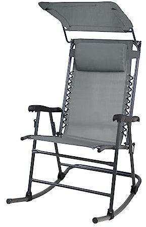 SVITA Schaukelstuhl faltbar Outdoor mit Sonnenschutz Kopfstütze Armlehne Dunkelgrau