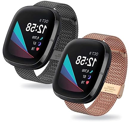 ZUREGO 2 Stück Ersatzarmband für Fitbit Versa 4/Versa 3/Sense/Sense2 Armband für Damen/Herren, Ersatz Edelstahl Metall Armband Kompatibel mit Fitbit Versa 4/Versa 3/Sense/Sense2 (D)