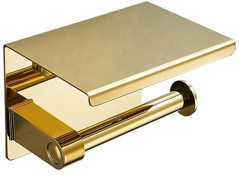 Toilettenpapierhalter mit Telefonablage, Toilettenpapierrollenhalter zur Wandmontage, rostfrei und Badezimmer-Waschraum-Papierrollenhalter mit Ablage (Gold)