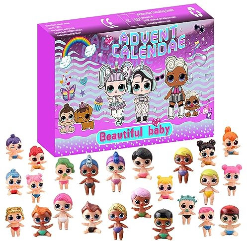 Adventskalender 2025, Puppenspielzeug Weihnachten Adventskalender Mädchen Kinder 24 Tage Weihnachtskalender Puppe Kit Weihnachtscountdown Geburtstagsgeschenke Überraschungsgeschenk