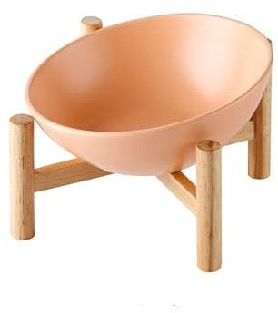 Ceramic Raised Pet Bowl with Wooden Stand Legs Raised Dish Tilted Pet Feeding Ceramic Bowl Quality Durable Easy Feed Set Cat Dog Kitten Puppy (Orange)