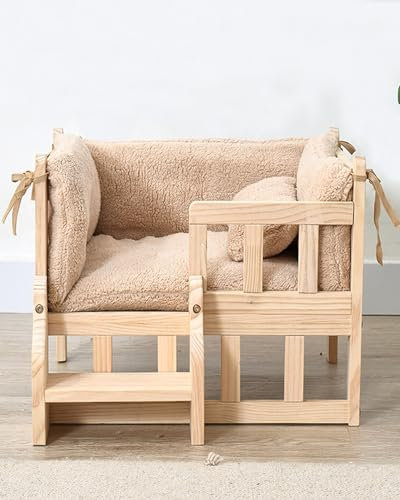 Hundebett Erhöhtes Massives Holz -Haustierbett mit Stufen und Geländer, Alle Natürlichen Abnehmbaren Hundebettmöbel Leicht zu Reinigen, Außerirdischer Katzensofa -Zahnrad Wasserdicht ( Color : 4-With