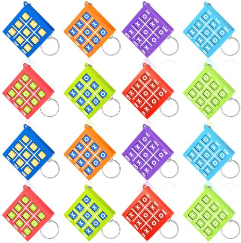 Porte-Clés de Tic Tac Toe pour Enfants de 8 à 12 Ans Porte-Clés en Plastique pour Clip de Sac à Dos Faveurs de Fête d'Anniversaire pour Garçon Fille (Couleur Vive, 16)