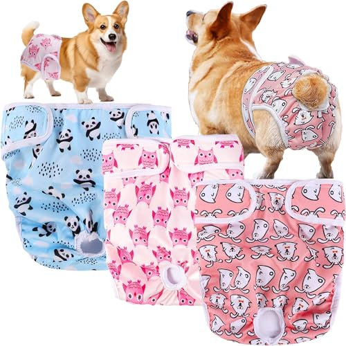 XFLYP Paquet de 3 Couche Chien Femelle, Couches Lavables pour Chiens Réutilisables Culottes Hygiéniques Très Absorbantes pour Périodes Physiologiques, de Chaleurs, d'Incontinence (XS)