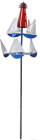Segelboot Windspinner Deko, Outdoor Windmühlen Spinner mit Leuchtturm Deko Skulptur, Garten Deko für Terrasse, Hof, Balkon, Wetterfahne Windfahne Windspiel