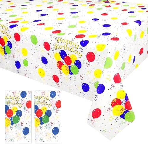 Party Tischdecken 137*274CM, 2 Stück Plastik Tischdecken Basteltischdecke, Happy Birthday Party Tischtuch Wasserdicht Bunt Tischdecke für Basteln Malen Kindergeburtstag Schulanfang Schulkind Malkurs