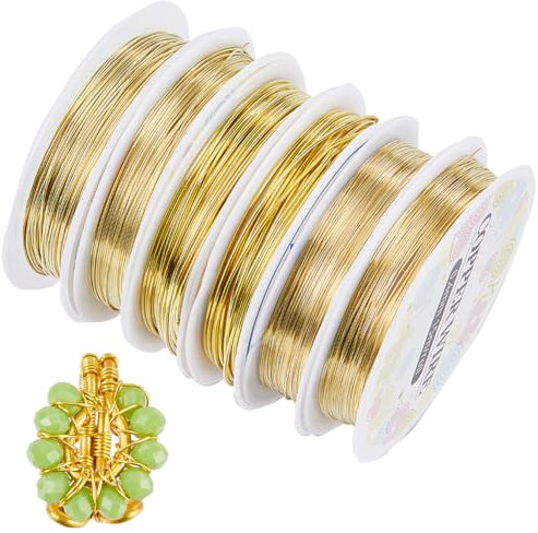 SUNNYCLUE 58M Copper Bead Wires 0.3/0.4/.5/.6/.8/1mm Jewellery Beading Wire Gold Copper Craft Beading Bendable Metal for Jewellery Making Sculpting Wrapping Garden