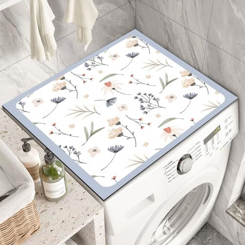 Leniutor Cubiertas superiores para lavadora y secadora de flores vintage, 19.7 x 23.6 pulgadas, cubierta antideslizante para lavadora, protector superior para lavandería, cocina, hogar (flores azules)