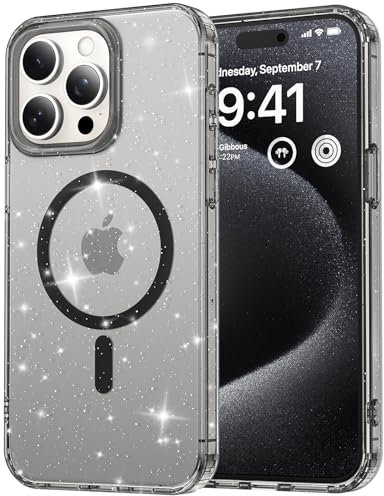 R-fun Kristall-Glitzer-Magnethülle für iPhone 12/12 Pro, [Anti-Vergilbung] [Schutz in Militärqualität], kompatibel mit iPhone 12 Pro (6,1 Zoll),Schwarz