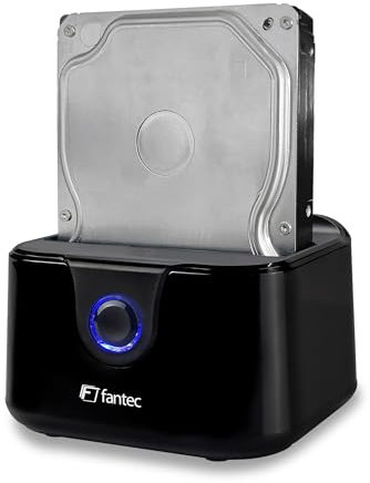 FANTEC USB3.2 Gen1 Dockingstation für 1x SATA 3,5/2,5 Zoll SSD/Festplatte, Transferraten bis 5Gbit/s (SUPERSPEED), Hochglanz Kunststoff, schwarz