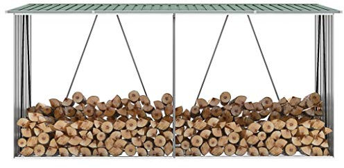 Homgoday Cobertizo de jardín de acero galvanizado, 330 x 84 x 152 cm, verde, cobertizo de exterior, leñera de interior, porta leña para chimenea, leñera de interior Decor muebles
