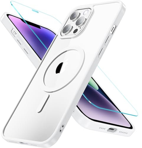 OWKEY iPhone 12 Pro Max Hülle mit Magsafe, Magnetisch Handyhülle iPhone 12 Pro Max 6,7 Zoll mit Panzerglas, [Schutz in Militärqualität] Stoßfest Dünn Outdoor Schutzhülle iPhone 12 Pro Max Case, Weiß
