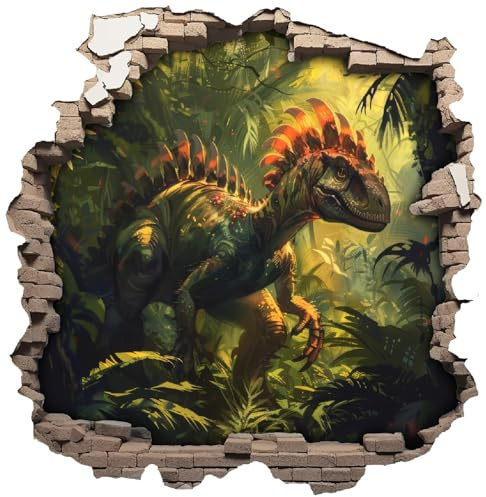 Samunshi® Wanddeko Wandriss mit Dino Dilophosaurus Dinosaurier Fenster in andere Welt Portal Wallart Wandtattoo für Wohnzimmer Küche Wandaufkleber Wandsticker 70x70cm