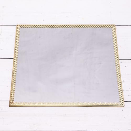 Gold Square Mirrored Glass Decorative Vintage Metal Edge Trim Candle Plate Tray