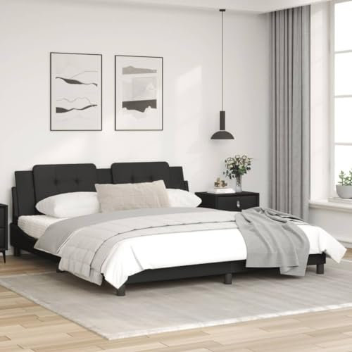Faroom Polsterbett 180x200 cm mit Lattenrost Kunstlederbett Jugendbett Einzelbett Gepolstertes Doppelbett Bett mit Kopfteil Bettrahmen, Schwarz