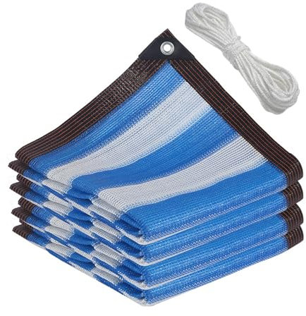 Voile Ombrage 3x6m avec œillets et Corde d'installation de 8M - Toile Pergola - Brise Vue Jardin pour Couverture de Serre Patio, Pare-Soleil de Voiture, Rayures Bleues