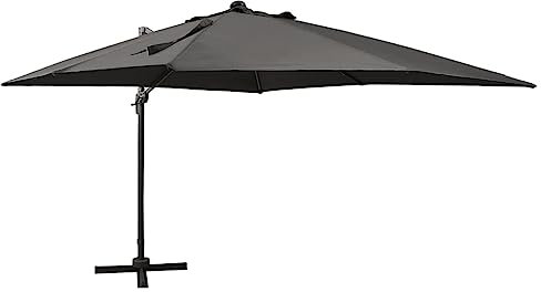 heybb Ampelschirm mit Mast und LED Anthrazit 300 cm Sonnenschirm Balkon Ampelschirm Windsicherung Sonnenschutz Terrasse