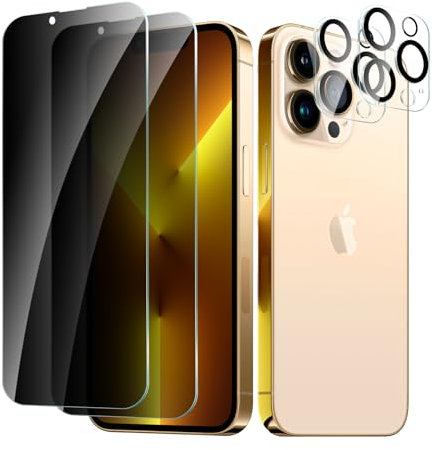 CYYAGE 2 Pack Privacy Screen Protector for iPhone 13 Pro Max with 2 Pack Camera Lens Protective Film, Anti-Spy Tempered Glass Protection 9H Hardness Glass, Anti-Scratch