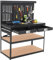 ACONEE Werkbank Stahlwerkbank für Garage, robuster Tisch mit Stecktafel, 2 Schubladen, 453,6 kg Kapazität, Metall-Werkzeug-Werkbank für Werkstatt, 1,2 cm Dicke Hartholz, 4 x AC-Steckdosen