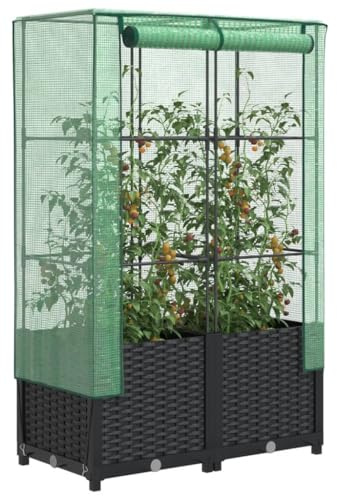 Hovothy Hochbeet mit Gewächshaus-Aufsatz Gartenbeet Gemüsebeet Wetterfest Pflanzkasten mit Gewächshaus Kräuterbeet Frühbeet für Garten Blumenbeet Pflanzenbeet Anzuchtbeet Schwarz 80x40x138 cm PP