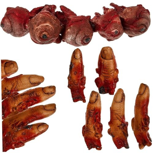 CAKEEYUM 15 Stücke gebrochene falsche Körperteile blutige Dekoration beängstigende gefälschte Finger Augäpfel Horror Requisiten Halloween Horror Haunted Room Vampir Zombie Party Gefälligkeiten