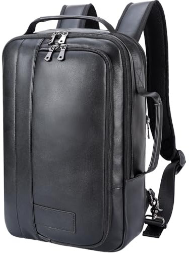 TIDING Zaino Uomo in Pelle 15,6 per Laptop, Zaino Business Espandibile per Viaggi, Ufficio e Scuola, Nero