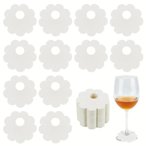 FINGERINSPIRE 150 Pezzi Segnabicchieri Da Vino A Forma di Fiore In Carta Beige per Cocktail Champagne Targhetta Identificativa per Bicchieri Da Vino per Matrimonio Baby Shower Festa di Compleanno