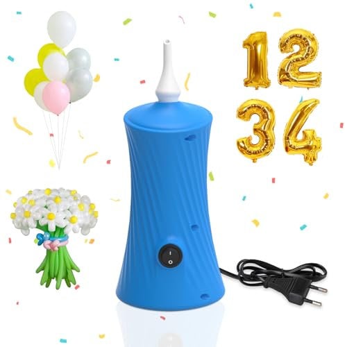 PlusFive Pompa elettrica per palloncini da 30 W, per lunghi e in pellicola, design silenzioso e sottile, mini pompa ad aria, CEE 7/16, per feste, matrimoni, compleanni (blu)