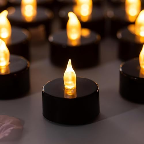 Candlium Tea Lights Battery Operated Candles LED Tea Lights Flameless Candles 200+ Hours Flickering Fake Tealights for Halloween, Christmas Home Table Decor(Black, 24 Pack)