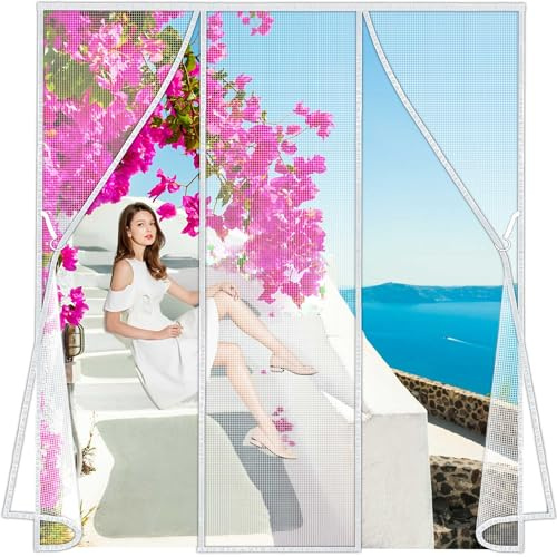 Moustiquaire Double Porte Fenetre Magnetique, 250x220cm Rideau Anti Mouche Porte Moustiquaire sur Mesure de Rideau Anti Mouche pour Couloirs LF2C1 Blanc