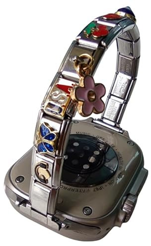 Italian Charm Bracelet Apple Watch Band Connectors Compatible for Apple Watch Strap Adapter Replacement Link Attachment for iWatch (Silver : Custom a strap with 10 charms, 42/44/45/49mm)