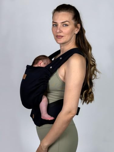Isara Elite Baby Carrier für Neugeborene ab Geburt (0-4 Jahre) bis 20 kg –mitwachsende Fullbuckle Rucksacktrage mit Schnallen ohne Binden –Bauch-, Hüft- & Rückentrage –Babytrage (Noire)