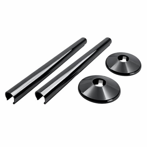 200mm Black Nickel Snap On/Retro Fit Sleeve Cover & Collar Sets | Radiator & Towel Rail Snap-On Cover Set, Plastic Collar & Alloy Sleeve. Pair, For 15mm Pipe