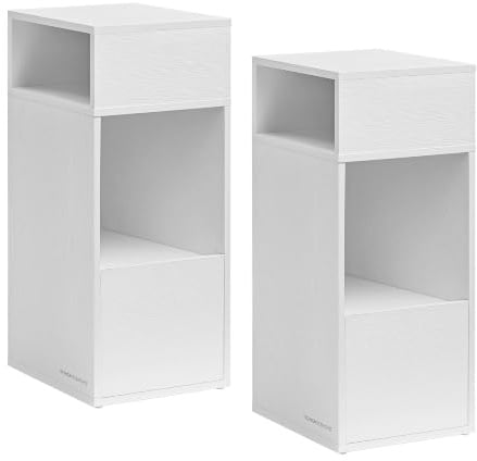 SONGMICS Home Nachttisch, Snapsemble – superschnelle Montage, platzsparend | Nachtschrank mit Schublade, Beistelltisch schmal, 30 x 25 x 59,4 cm, Schneeweiss, KADIN Kollektion LET912WE01