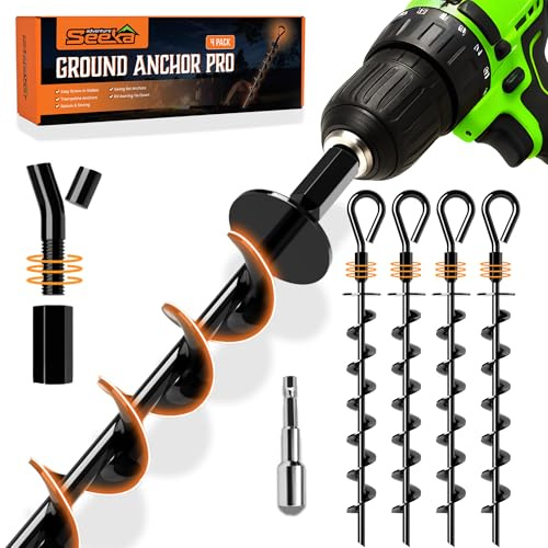 Bodenanker Pro, 4 Stück, strapazierfähig, Bodenanker zum Einschrauben, Schaukel-Set, Anker, Trampolin-Anker, hoher Wind, strapazierfähig für Campingzelte, Auto-Ports, Schaukel-Sets, Vordächer.