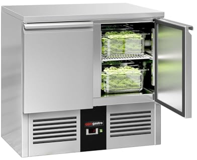 GGM Gastro Commercial Counter Fridge, 240L Capacity, 903x700x876mm, 2-Door Configuration, Static Cooling, Automatic Defrost, Stainless Steel AISI 304