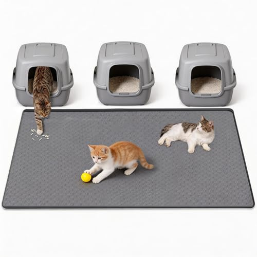 Katzenklo Matte Übergröße 130x65cm, XXL Katzenstreu Matte Silikon, Katzenklo Unterlage wasserdichte zum Auffangen Von Katzenstreu, Leicht zu Reinigen, für Mehrkatzenhaushalte Grau