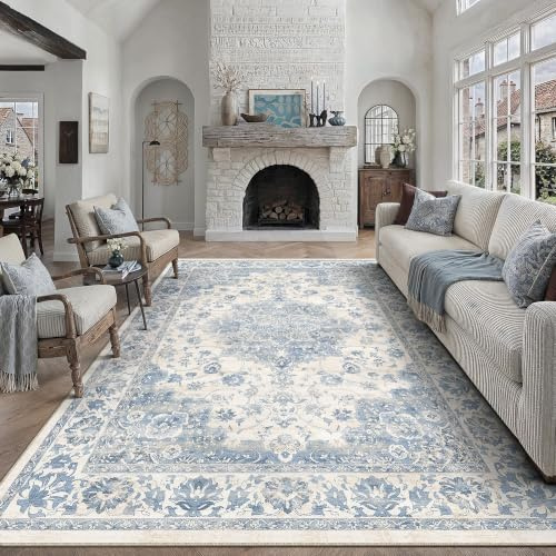 PureCozy Teppich Wohnzimmer 200x300cm Blau Waschbarer Teppiche | Weich Kurzflor Groß Carpet, Rutschfest, Leicht, Schlafzimmer, Esszimmer, Büro, Kinderzimmer
