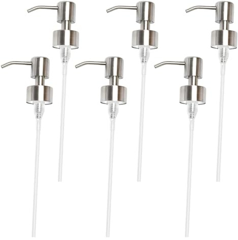 6 PCS Pump Dispenser, Soap Dispenser Pump Replacement for Standard 28/400 (26 Mm - 28mm) Neck Size for Liquid Lotion Jars Bottles(Silver)