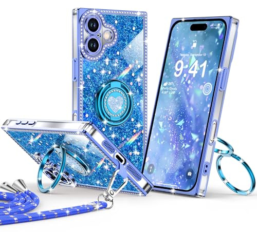 XYZ Glitzer Hülle für iPhone 17 mit Band, Blau