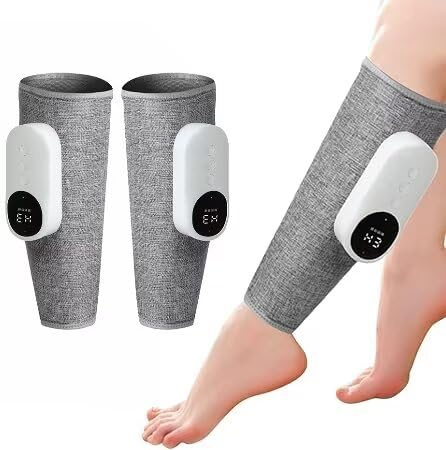 3-in-1 Beinmassagegerät – Elektrisches Massagegerät mit Wärme, Vibration und einstellbaren Intensitätsstufen für Waden, Oberschenkel und Füße zur Entspannung zu Hause (Grau,1x Massagegerät)