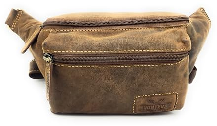 Bauchtasche aus Hunterleder – robuste Gürteltasche mit großem RV-Hauptfach, Frontfach, verstellbarem Leder-Nylongurt & Karabiner – 30×12×10 cm