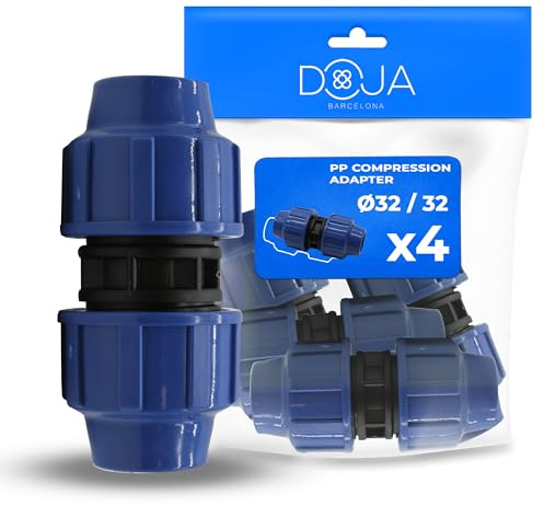 DOJA Barcelona Raccordo Compressione PP - 32mm x 32mm - Pack 4 - Connettore MDPE, Manicotto per Tubi PE a Scatto, Connessione Rapida, Resistente, Montaggio Semplice, Raccordi Tubi Irrigazione