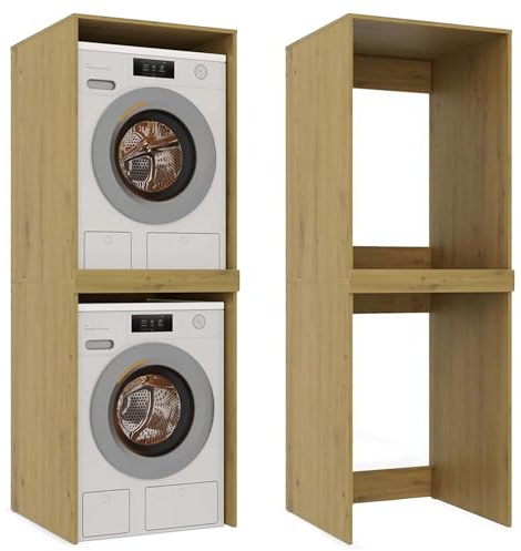 CDF Washing Machine Cabinet Storage for Washer and Dryer Artisan Oak Space Saving Stand Shelf Laundry Bathroom Kitchen Double Storage Cabinet for WC laminated board 16 mm H: 180 cm Easy Installation